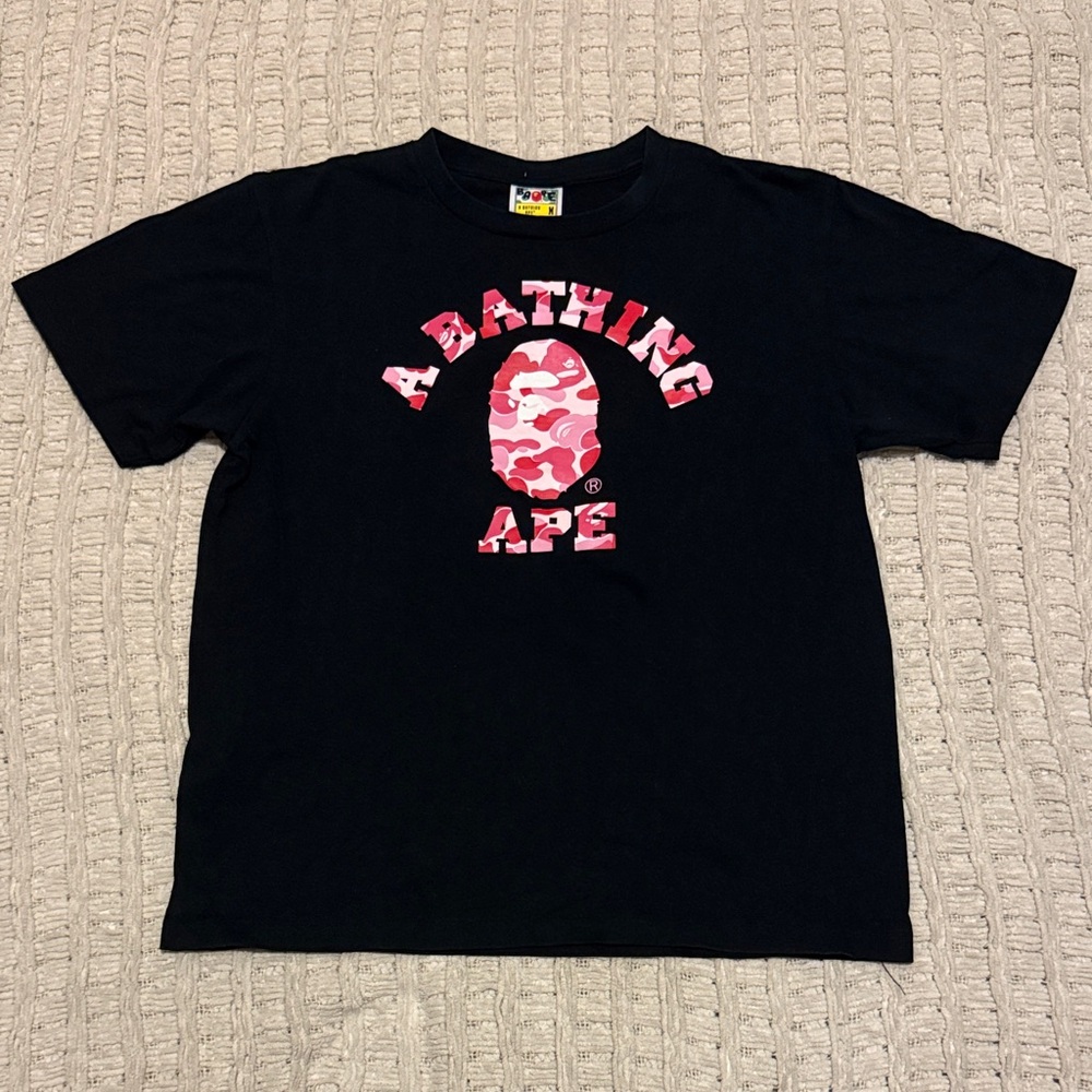 BAPE Pink and Red Camo Logo Tee